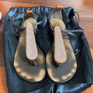 Zanotti shoes 37.5 Swarovski crystal sandals gold